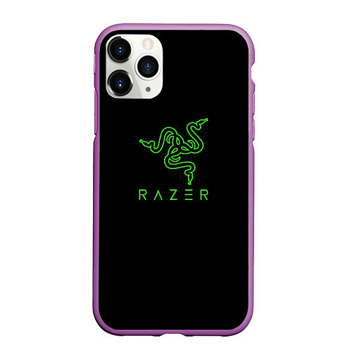 Чехол iPhone 11 Pro матовый Razer logo brend / 3D-Фиолетовый – фото 1