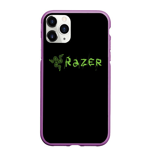 Чехол iPhone 11 Pro матовый Razer brend steel / 3D-Фиолетовый – фото 1