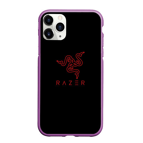 Чехол iPhone 11 Pro матовый Razer red logo / 3D-Фиолетовый – фото 1