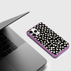 Чехол iPhone 11 Pro матовый Черный фон с белыми кружками, цвет: 3D-фиолетовый — фото 2