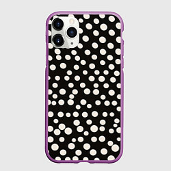 Чехол iPhone 11 Pro матовый Черный фон с белыми кружками, цвет: 3D-фиолетовый