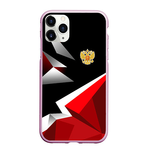 Чехол iPhone 11 Pro матовый Russia uniform - красный и черный / 3D-Розовый – фото 1