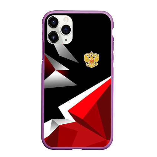 Чехол iPhone 11 Pro матовый Russia uniform - красный и черный / 3D-Фиолетовый – фото 1