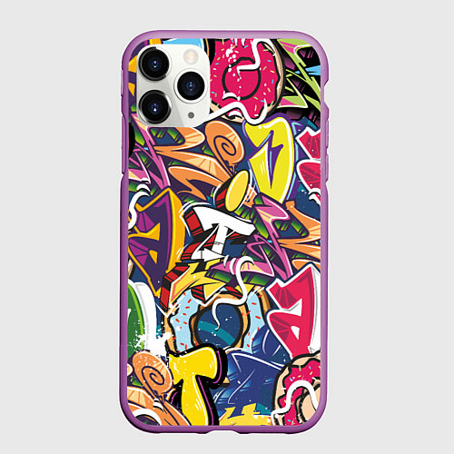 Чехол iPhone 11 Pro матовый Буква т в граффити / 3D-Фиолетовый – фото 1