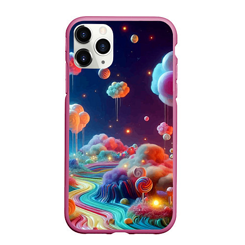 Чехол iPhone 11 Pro матовый Planet chupa chups - neon glow / 3D-Малиновый – фото 1