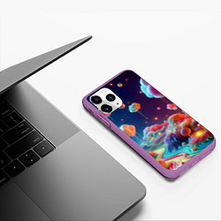 Чехол iPhone 11 Pro матовый Planet chupa chups - neon glow, цвет: 3D-фиолетовый — фото 2