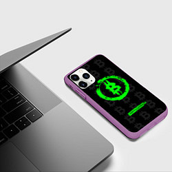 Чехол iPhone 11 Pro матовый Биткоин - салатовый неон, цвет: 3D-фиолетовый — фото 2