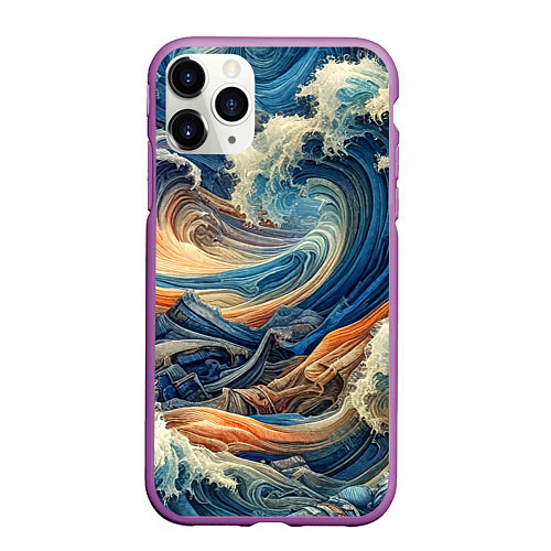 Чехол iPhone 11 Pro матовый Джинсовый шторм - нейросеть / 3D-Фиолетовый – фото 1