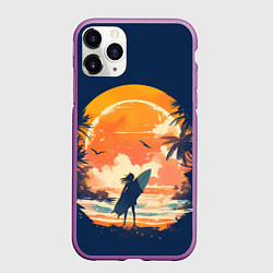 Чехол iPhone 11 Pro матовый Девушка сёрфер, цвет: 3D-фиолетовый