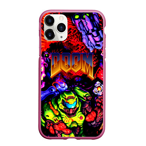 Чехол iPhone 11 Pro матовый Doom game demons / 3D-Малиновый – фото 1