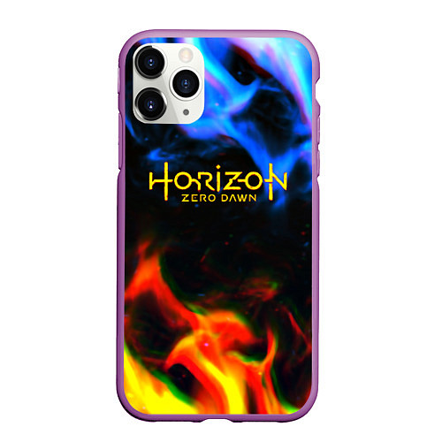 Чехол iPhone 11 Pro матовый Horizon zero dawn flame glitch / 3D-Фиолетовый – фото 1