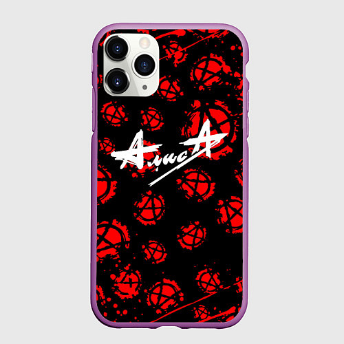 Чехол iPhone 11 Pro матовый Алиса рок паттерн анархия / 3D-Фиолетовый – фото 1