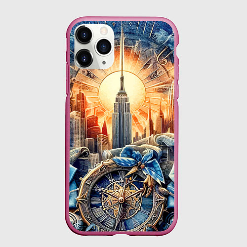 Чехол iPhone 11 Pro матовый American collage - ai art / 3D-Малиновый – фото 1