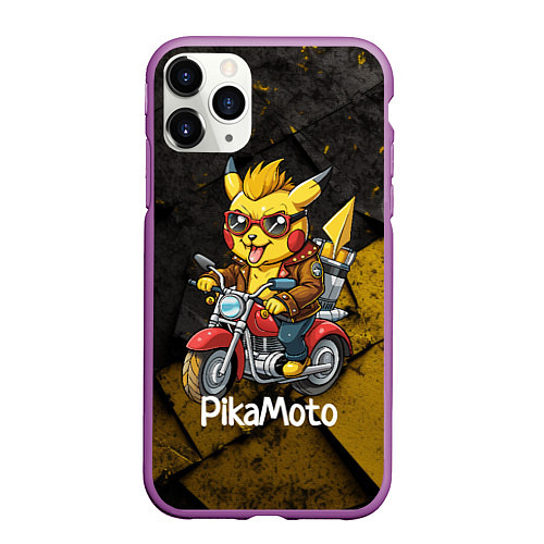Чехол iPhone 11 Pro матовый Пикачу мотоциклист / 3D-Фиолетовый – фото 1