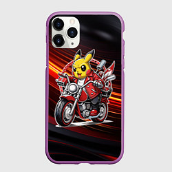 Чехол iPhone 11 Pro матовый Пикачу байкер на мотоцикле, цвет: 3D-фиолетовый