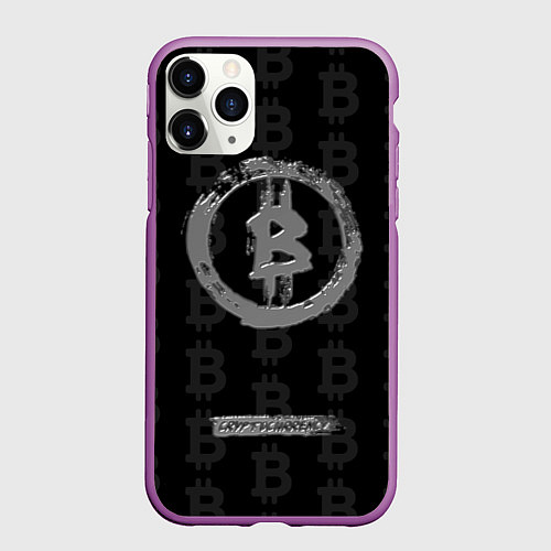 Чехол iPhone 11 Pro матовый Биткоин - крипта / 3D-Фиолетовый – фото 1