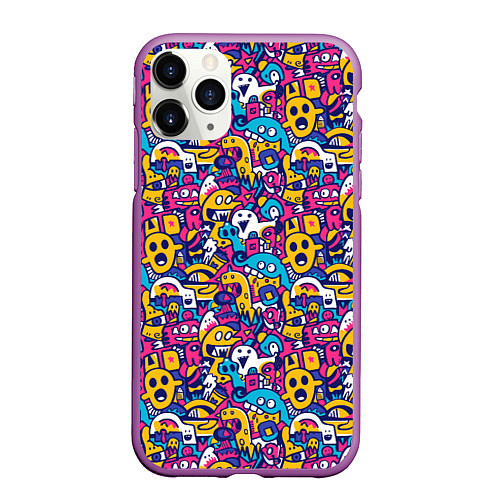 Чехол iPhone 11 Pro матовый Привидения весёлые / 3D-Фиолетовый – фото 1