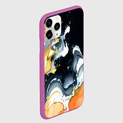 Чехол iPhone 11 Pro матовый Белые и персиковые разводы на черном фоне, цвет: 3D-фиолетовый — фото 2