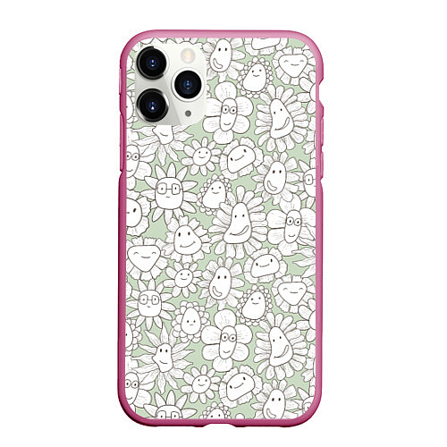 Чехол iPhone 11 Pro матовый Улыбающиеся цветы / 3D-Малиновый – фото 1