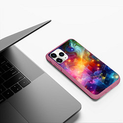 Чехол iPhone 11 Pro матовый Геометрический неоновый космос - нейросеть, цвет: 3D-малиновый — фото 2