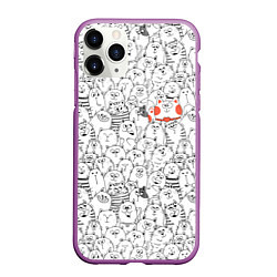 Чехол iPhone 11 Pro матовый Румяная киска и серые коты, цвет: 3D-фиолетовый