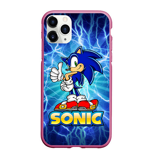 Чехол iPhone 11 Pro матовый Соник синий еж / 3D-Малиновый – фото 1