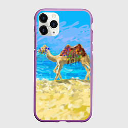 Чехол iPhone 11 Pro матовый Верблюд на фоне моря, цвет: 3D-фиолетовый