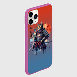 Чехол iPhone 11 Pro матовый Кот самурай - бусидо, цвет: 3D-фиолетовый — фото 2