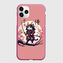 Чехол iPhone 11 Pro матовый Kitten samurai - bushido ai art, цвет: 3D-малиновый