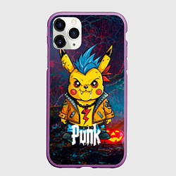 Чехол iPhone 11 Pro матовый Пикачу панк и страшилки, цвет: 3D-фиолетовый
