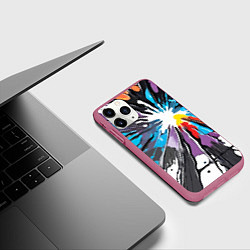 Чехол iPhone 11 Pro матовый Кляксы краски - абстракция, цвет: 3D-малиновый — фото 2