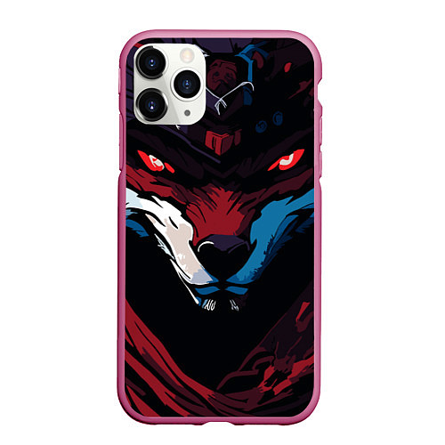 Чехол iPhone 11 Pro матовый Злая лиса с красными глазами в стиле манга - angry / 3D-Малиновый – фото 1