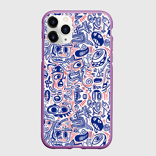 Чехол iPhone 11 Pro матовый Рожицы с узорами / 3D-Фиолетовый – фото 1