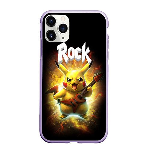 Чехол iPhone 11 Pro матовый Пикачу рокер с электрогитарой / 3D-Светло-сиреневый – фото 1