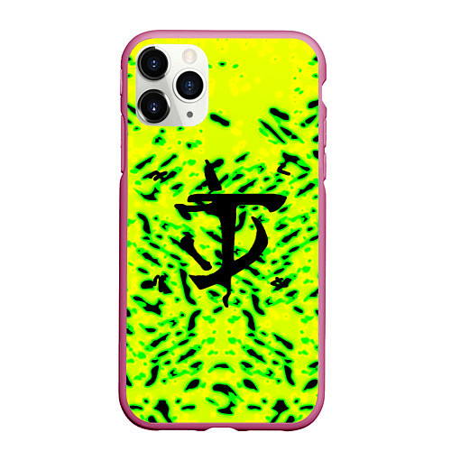 Чехол iPhone 11 Pro матовый Doom кислотный стиль лого / 3D-Малиновый – фото 1