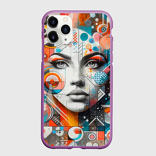 Чехол iPhone 11 Pro матовый Лицо прекрасной девушки - граффити / 3D-Фиолетовый – фото 1