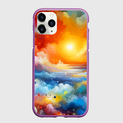 Чехол iPhone 11 Pro матовый Закат солнца - разноцветные облака / 3D-Фиолетовый – фото 1