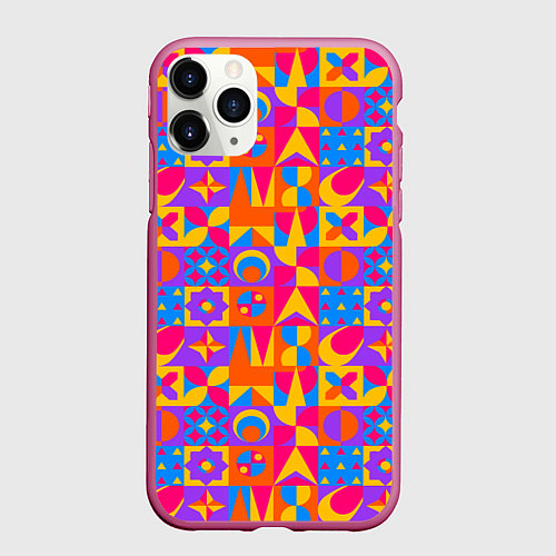 Чехол iPhone 11 Pro матовый Нео-гео текстура / 3D-Малиновый – фото 1