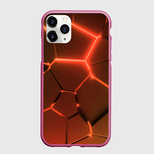 Чехол iPhone 11 Pro матовый Оранжевые неоновые плиты в разломе / 3D-Малиновый – фото 1