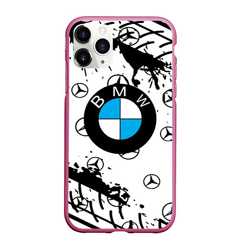 Чехол iPhone 11 Pro матовый BMW x Mercedes краски / 3D-Малиновый – фото 1