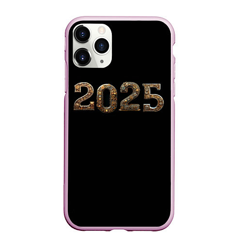 Чехол iPhone 11 Pro матовый Металическая надпись 2025 год в стиле стимпанк / 3D-Розовый – фото 1