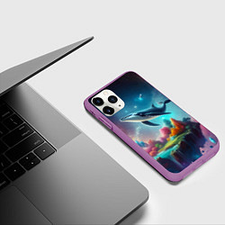 Чехол iPhone 11 Pro матовый Космический кит - нейросеть, цвет: 3D-фиолетовый — фото 2