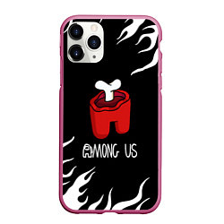 Чехол iPhone 11 Pro матовый Among us fire game, цвет: 3D-малиновый