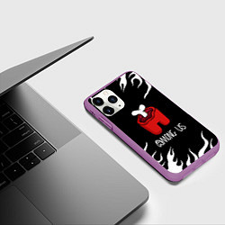 Чехол iPhone 11 Pro матовый Among us fire game, цвет: 3D-фиолетовый — фото 2