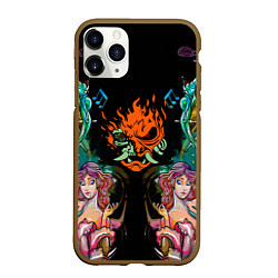 Чехол iPhone 11 Pro матовый Cyberpunk tatoo game steel japan, цвет: 3D-коричневый