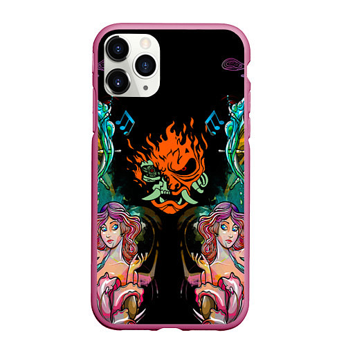 Чехол iPhone 11 Pro матовый Cyberpunk tatoo game steel japan / 3D-Малиновый – фото 1