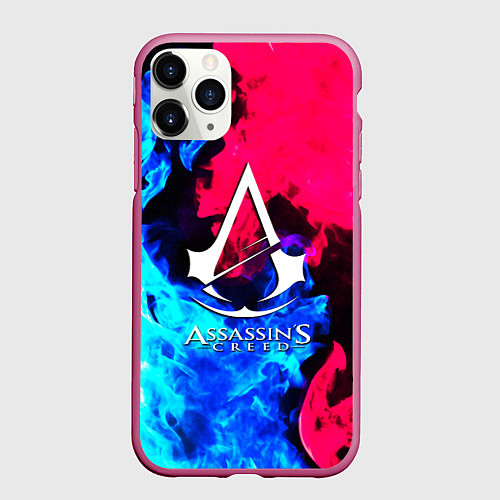 Чехол iPhone 11 Pro матовый Assassins Creed fight fire / 3D-Малиновый – фото 1