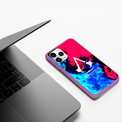 Чехол iPhone 11 Pro матовый Assassins Creed fight fire, цвет: 3D-фиолетовый — фото 2