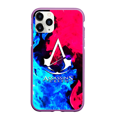 Чехол iPhone 11 Pro матовый Assassins Creed fight fire / 3D-Фиолетовый – фото 1