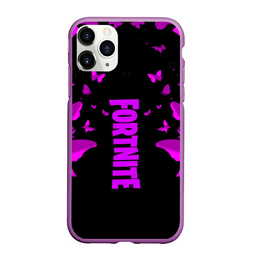 Чехол iPhone 11 Pro матовый Fortnite buterfly neon / 3D-Фиолетовый – фото 1